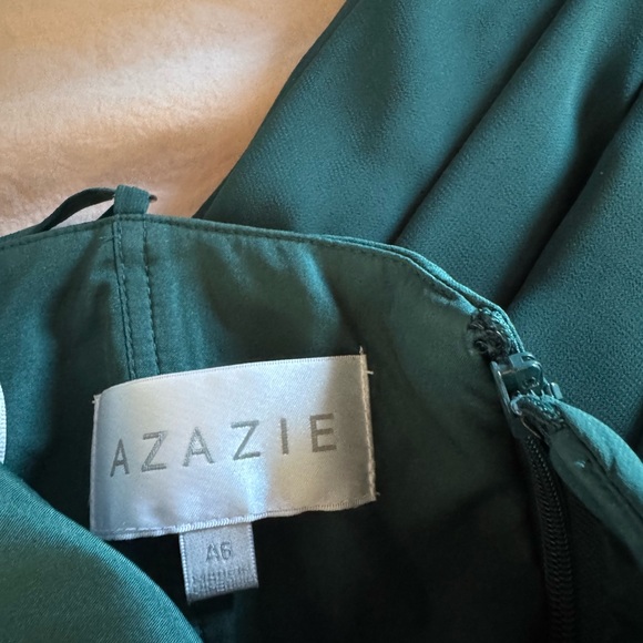 AZAZIE EVEREST A-Line Pleated Chiffon Floor-Length Dress pine size A6 - Picture 4 of 5